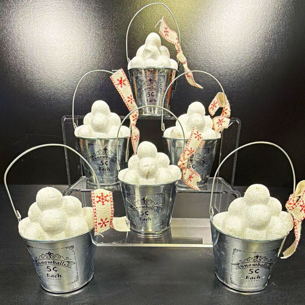 Lot of 6 Flat Back Snowball Buckets - Christmas Snowball Stand Display